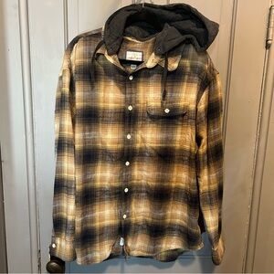 American Eagle Outfitters Tan Plaid Shirt with Hood Men's XL